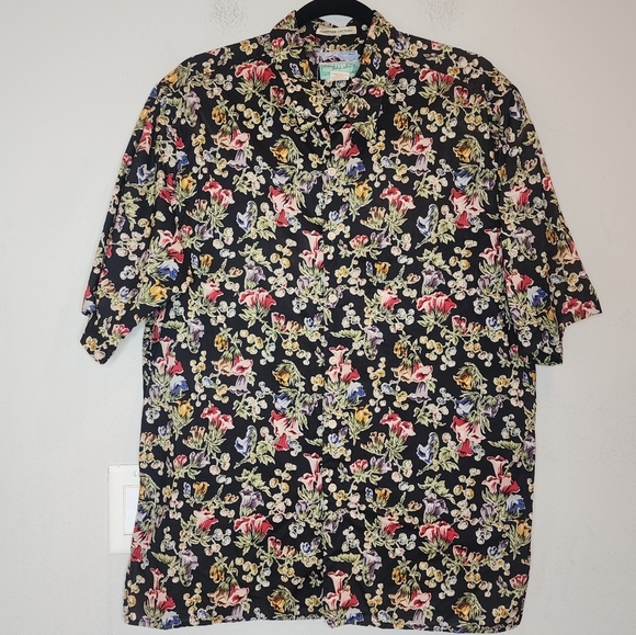 Reyn Spooner Hawaiian Black Multi Floral short sleeve button shirt cotton L - Picture 7 of 12
